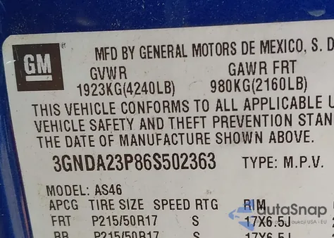 2006 Chevrolet Hhr Lt из США, поврежденный, VIN 3GNDA23P86S502363